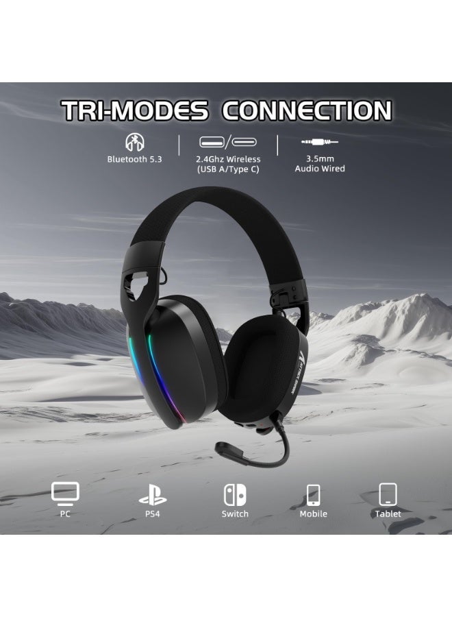 Attack Shark L90 RGB Wireless Gaming Headset for PS4/PS5/PC/Xbox,2.4Ghz Bluetooth Gaming Headphone with Mic,Lightweight,Foldable,Customize via Software - Black - Image 2